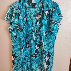 Lane Bryant Blue and Black Ruffle Top